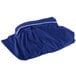 A blue table skirt in packaging with white text.