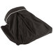 A black Snap Drape table skirt bag with silver trim and a zipper.