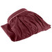 A burgundy Snap Drape box pleat table skirt folded on a white background.