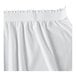 A white shirred pleat table skirt with Velcro clips.