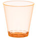 A package of Fineline neon orange hard plastic shot cups.