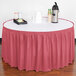 A table with a Snap Drape dusty rose shirred pleat table skirt on it.