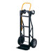 A black and yellow Harper steel convertible hand truck with pneumatic wheels.