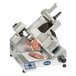 A Globe meat slicer with meat sliced on it.