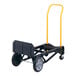 A black and yellow Harper hand truck with rubber wheels.