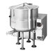 A large stainless steel natural gas steam jacketed kettle with a 100-gallon capacity, designed for commercial cooking applications.