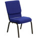 A navy blue church chair with a gold vein frame.