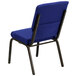 A navy blue church chair with black metal legs.