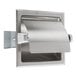 A stainless steel Bobrick recessed toilet paper holder with a satin finish.