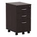 An Alera Valencia espresso three-drawer mobile file cabinet on wheels.