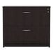 A black Alera lateral file cabinet with two drawers and silver handles.