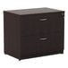 A black Alera lateral file cabinet with two drawers and silver handles.