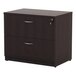 An Alera Valencia espresso lateral file cabinet with two drawers and a key.