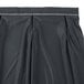 A slate blue Snap Drape table skirt with Velcro clips and a pleated hem.