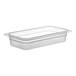 A clear Cambro translucent polypropylene food pan.