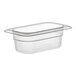 A translucent Cambro 1/9 size plastic food pan.