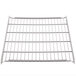 A close-up of a Metro Erecta chrome wire shelf grid.