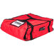 A red Rubbermaid insulated pizza delivery bag with black straps.