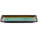 A rectangular Libbey stoneware platter with a blue and brown speckled surface.