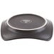 A black Libbey stoneware plate with white detailing on the counter.