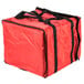 An American Metalcraft red nylon pizza delivery bag with black straps and a zipper.