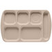 GET TR-151 Sandstone Melamine 10 inch x 15 1/2 inch Right Hand 6 Compartment Tray - 12/Pack