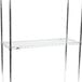 A Metro Super Erecta stainless steel wire shelf unit with two shelves.