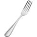 A close-up of a Bon Chef Tuscany stainless steel dinner fork with a silver handle.