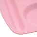 A pink melamine compartment tray with six compartments.