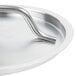 A Vollrath stainless steel pan cover with a silver metal handle.