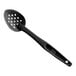 A black Cambro Camwear perforated salad spoon.