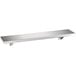 A Bobrick stainless steel wall mount shelf with a satin finish.