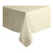 A close-up of a white rectangular tablecloth with a hemmed border.