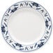 A white GET melamine plate with blue flowers on it.