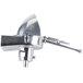 A silver metal Hobart slicer attachment with a handle on the front.