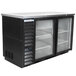 A black Beverage-Air back bar refrigerator with glass doors.