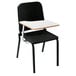 A black chair with a white desk and right tablet arm.