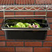 A Metro SmartWall G3 plated insert holding food in a black container on a shelf.