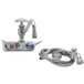 A T&S chrome wall mount faucet with a 7 7/8" hose and hand sprayer.