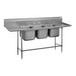 A stainless steel Advance Tabco three compartment pot sink with two drainboards.
