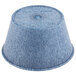 A blue polyethylene ramekin with text on it.