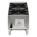 A stainless steel Vollrath countertop gas range with two burners.