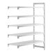 A white plastic Cambro Camshelving® add on unit with 4 shelves.