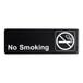 A black and white rectangular sign that reads "No Smoking" on a white background.