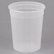 A Pactiv translucent plastic deli container with a lid.