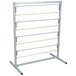 a metal rack with wooden bars