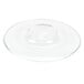A clear glass saucer with a round base.