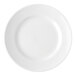 A close-up of a white Reserve by Libbey porcelain plate with a curved edge.