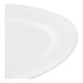 A close up of a white Libbey Aluma White medium rim porcelain platter with a curved edge.