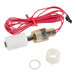 A red cable with a white cylinder and white roller connected to a white nut.